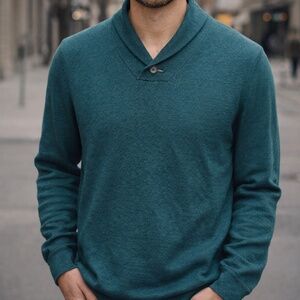 EUC Men's Ted Baker Shawl Neck Knit Pullover Shirt Sweater Green Size 6 or LARGE